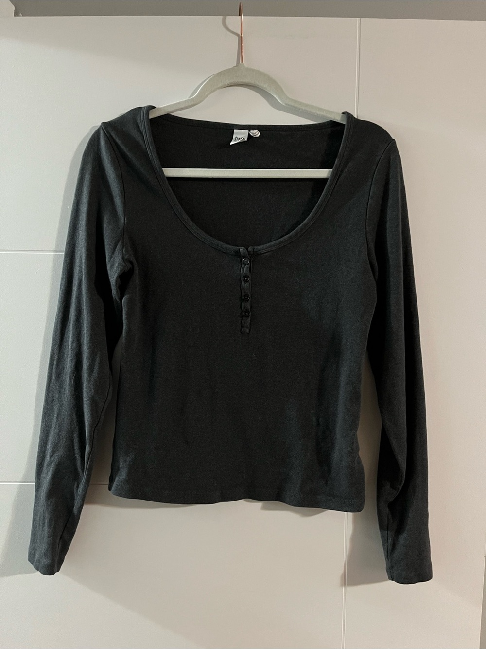 Simons Dark Grey Long-Sleeve Scoop Neck Henley Top